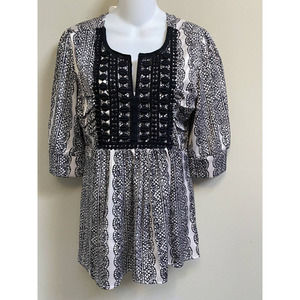 Prairie New York Silk‎ Twill Top with Crochet Front~ M